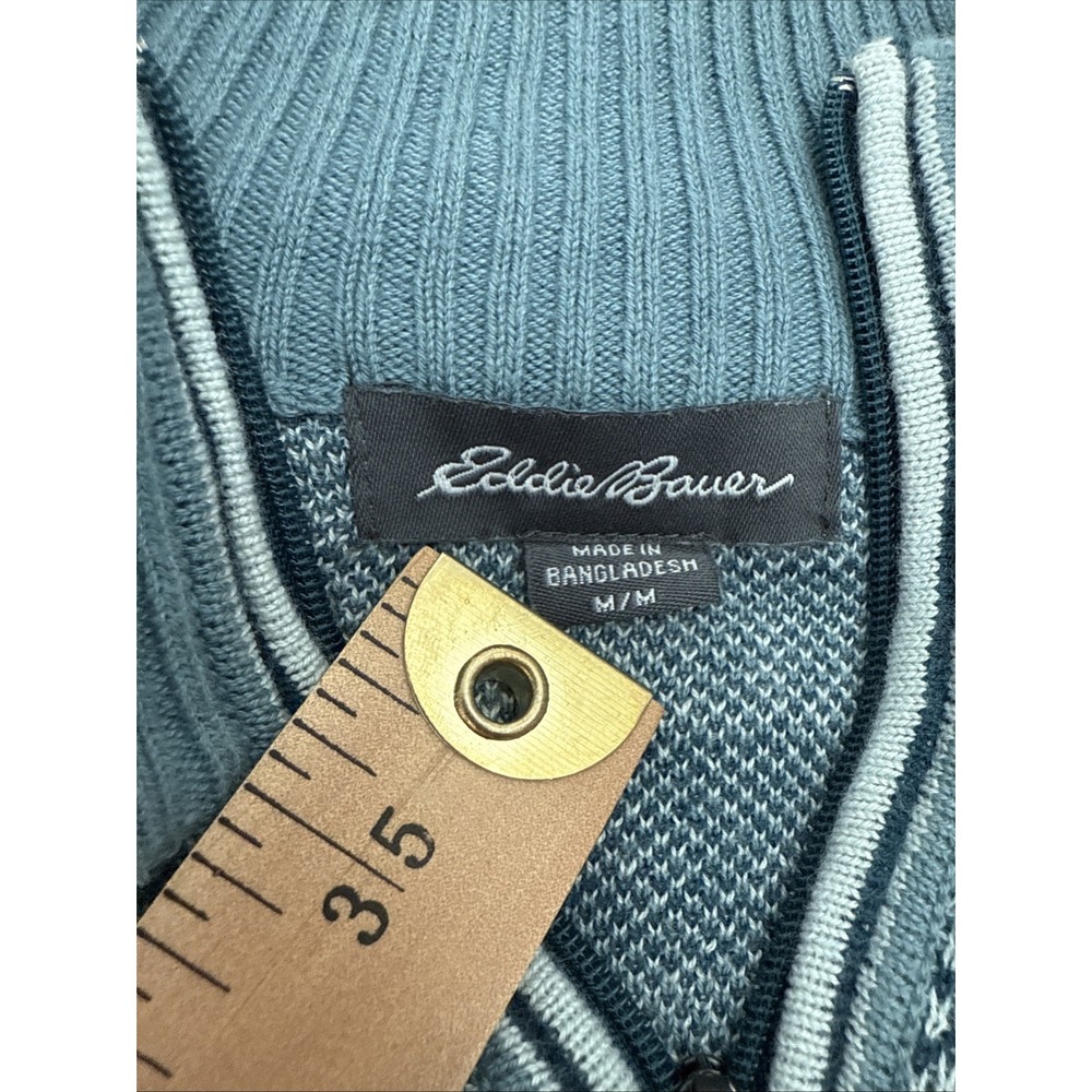 Eddie Bauer Sweater Women's M Fair Isle 1/2 Zip Sweater Ice Blues Combo MSRP $99 - Picture 6 of 6